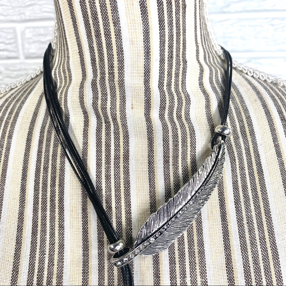 Rhinestone Feather Statement Lasso Necklace - Picture 4 of 6